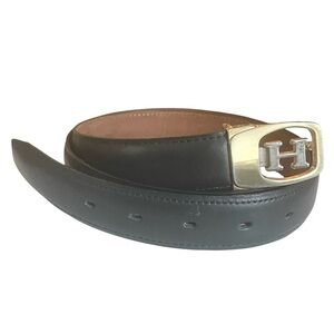 Gold Brass H Monogram Belt Brown Leather Unisex Mens Womens Size 42 Large